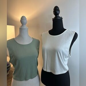 Parallel WINNYC Cropped Nicki Ribbed Muscle Tank - White and Green